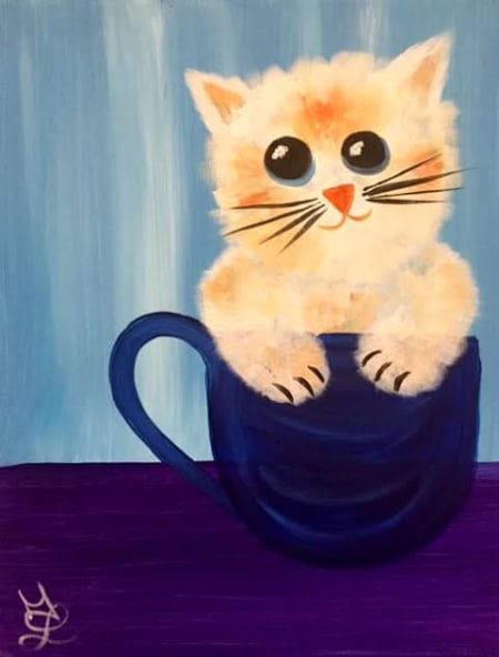 Kitten in a Cup cookies and canvas