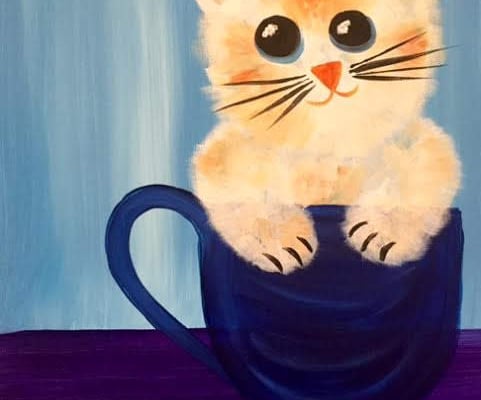 Kitten in a Cup cookies and canvas