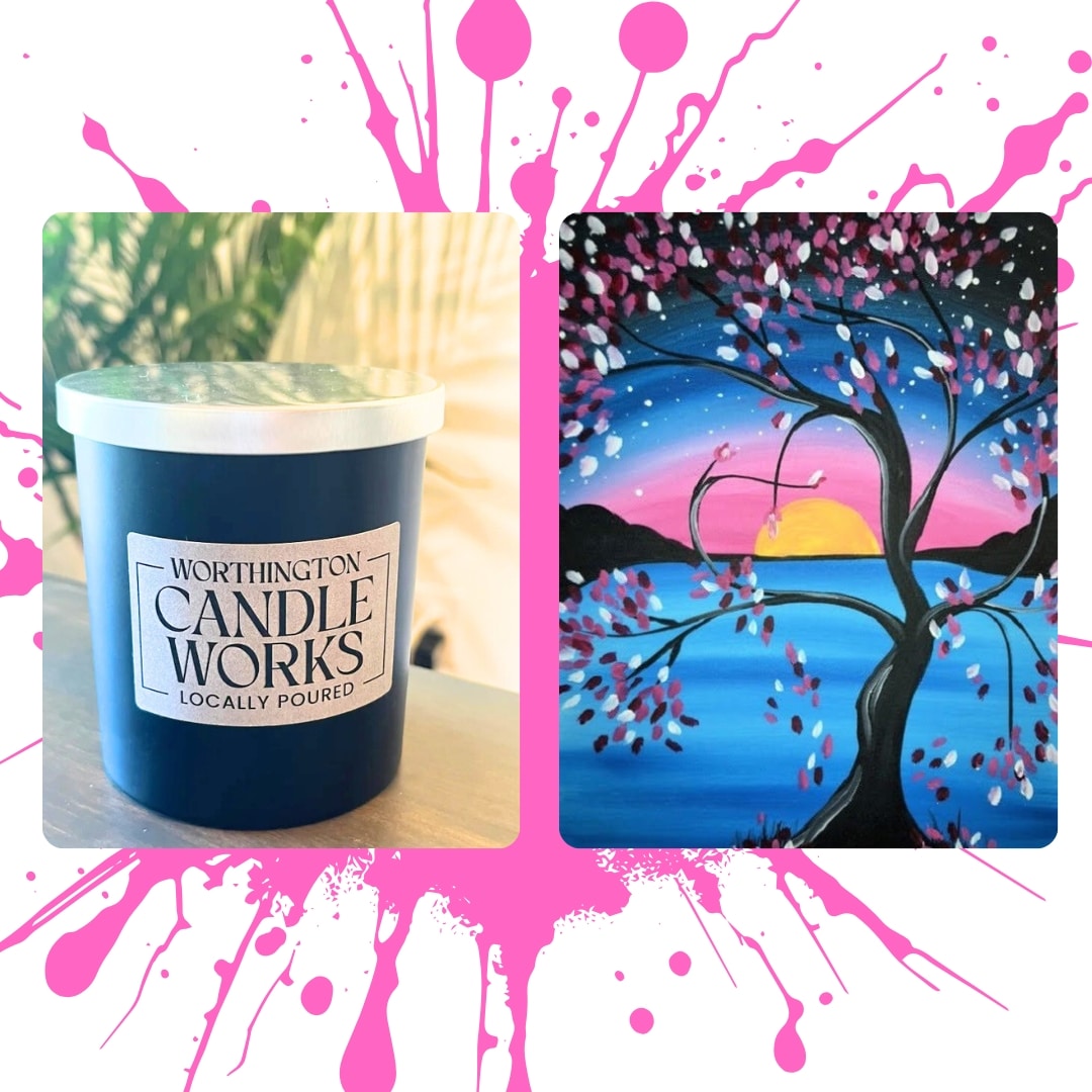 paint and sip, sip and paint, paint and sip columbus, Worthington candle, wine and canvas, painting, wine, art in columbus