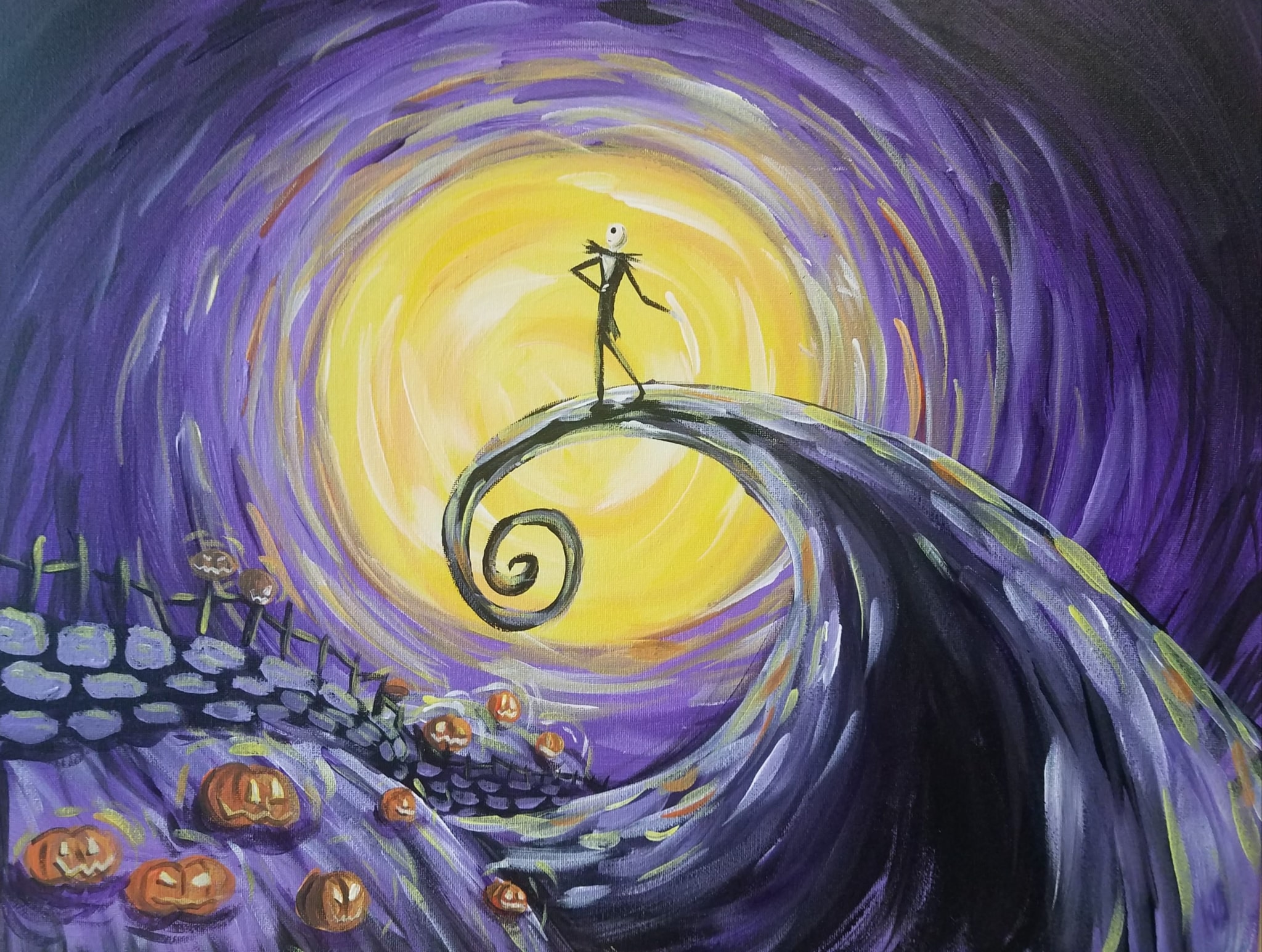 paint and sip, sip and paint, nightmare before Christmas, halloween art, jack skeleton, wine art, sip and paint columbus, paint and sip columbus, halloween columbus, art in columbus, painting, paint night, girls night, wine and canvas, wine, drink specials