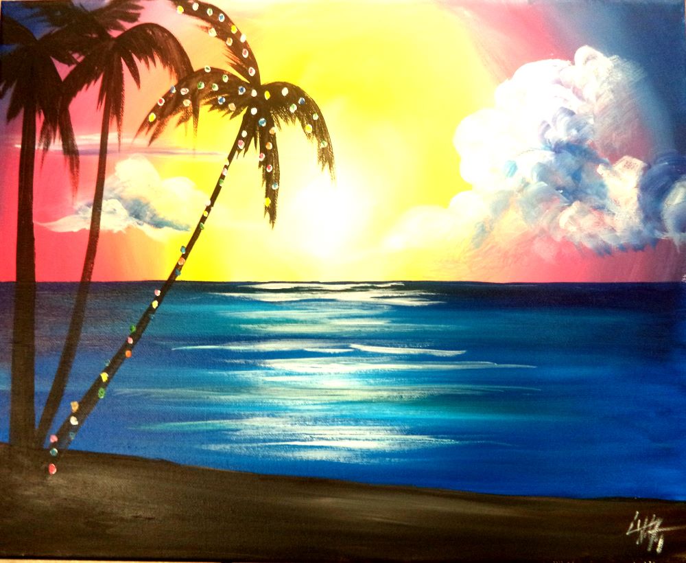 paint and sip sunset-palm-holiday