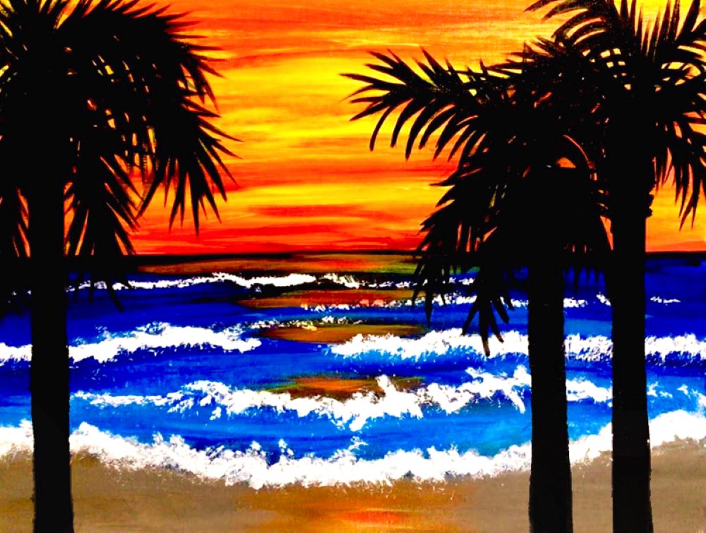 paint and sip Sunset on Fire