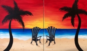 Paint and Sip Orlando Date Night Beach Sunset at Flippers SODO
