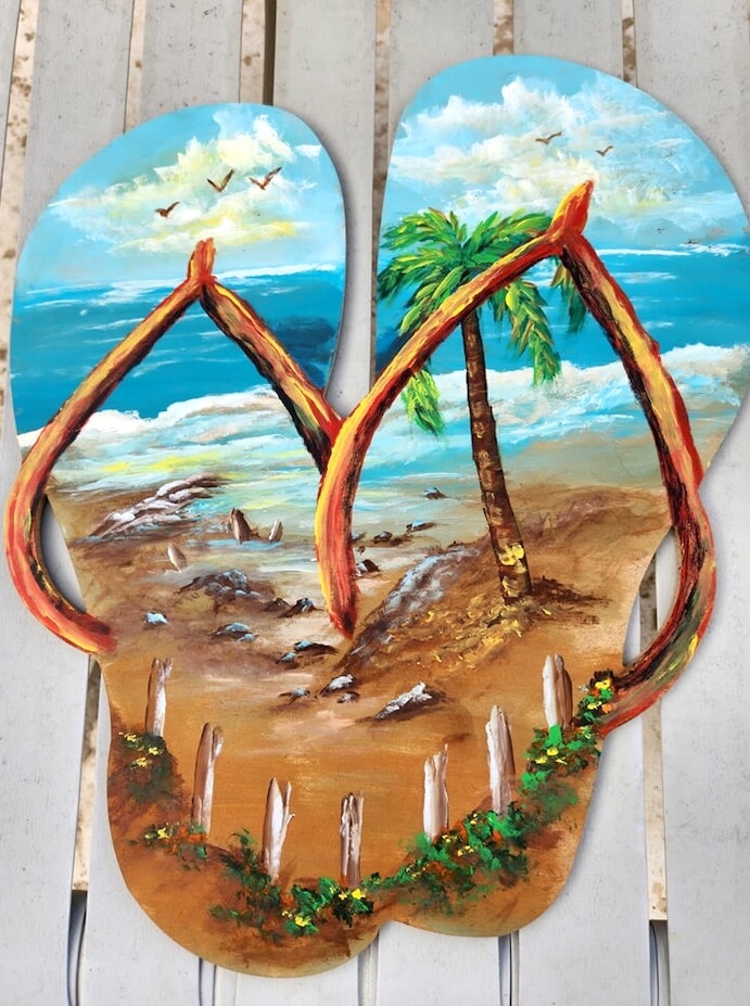 Fort Myers Wine and Paint - Wood Flip Flops