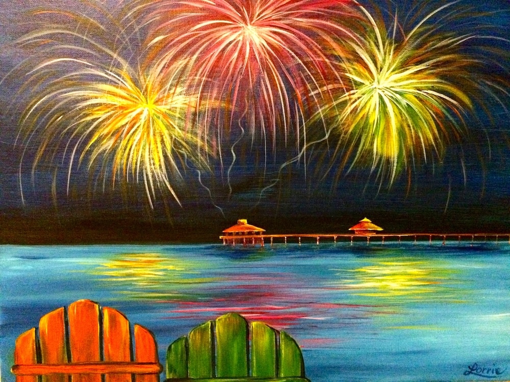Paint and Wine at Aspirations Winery - Fireworks over the Beach