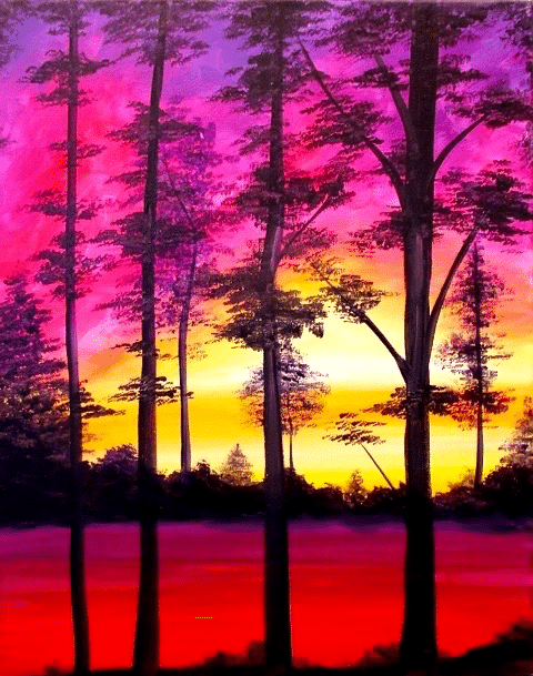 Cape Coral Paint Night - Sunset Though The Trees - Eight-Foot Brewing - Paint and Sip - Wine and Canvas Ft. Myers - August 2024