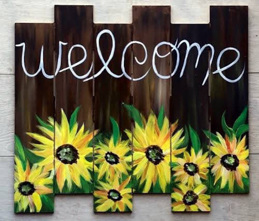 Welcome Sunflowers Pallet | Paint and Sip | Mimosas Sunday - Wine and ...