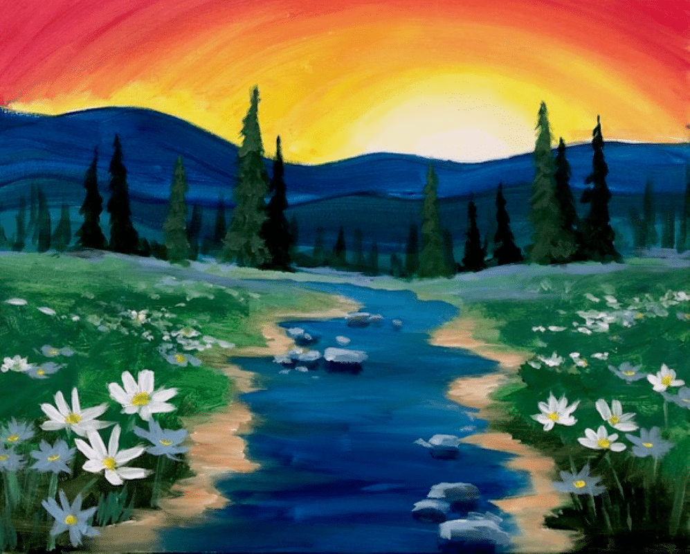 Fountain Square Paint Party - Sunset Over Mountains - Paint and Sip - Red Lion Grog House - Wine and Canvas