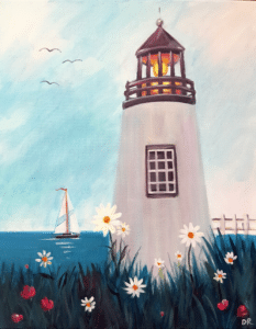 South Indy Paint Class - Spring Lighthouse - Colonial Tavern - Paint and Sip - Wine and Canvas