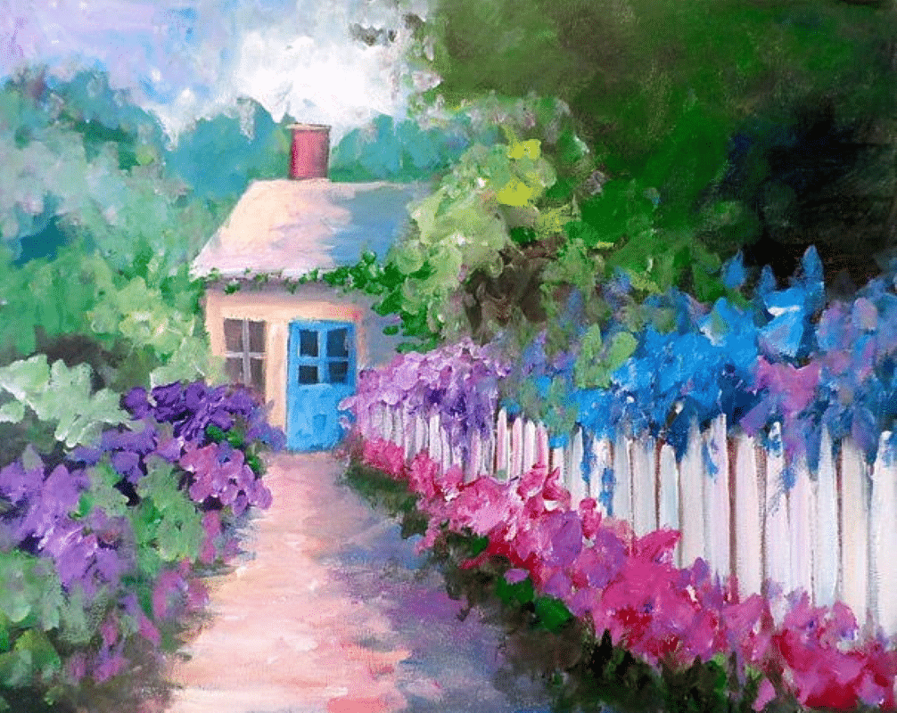 Mass Ave Paint and Sip - Cottage with Blooms - Ralston's Drafthouse - Wine and Canvas - Downtown Indy