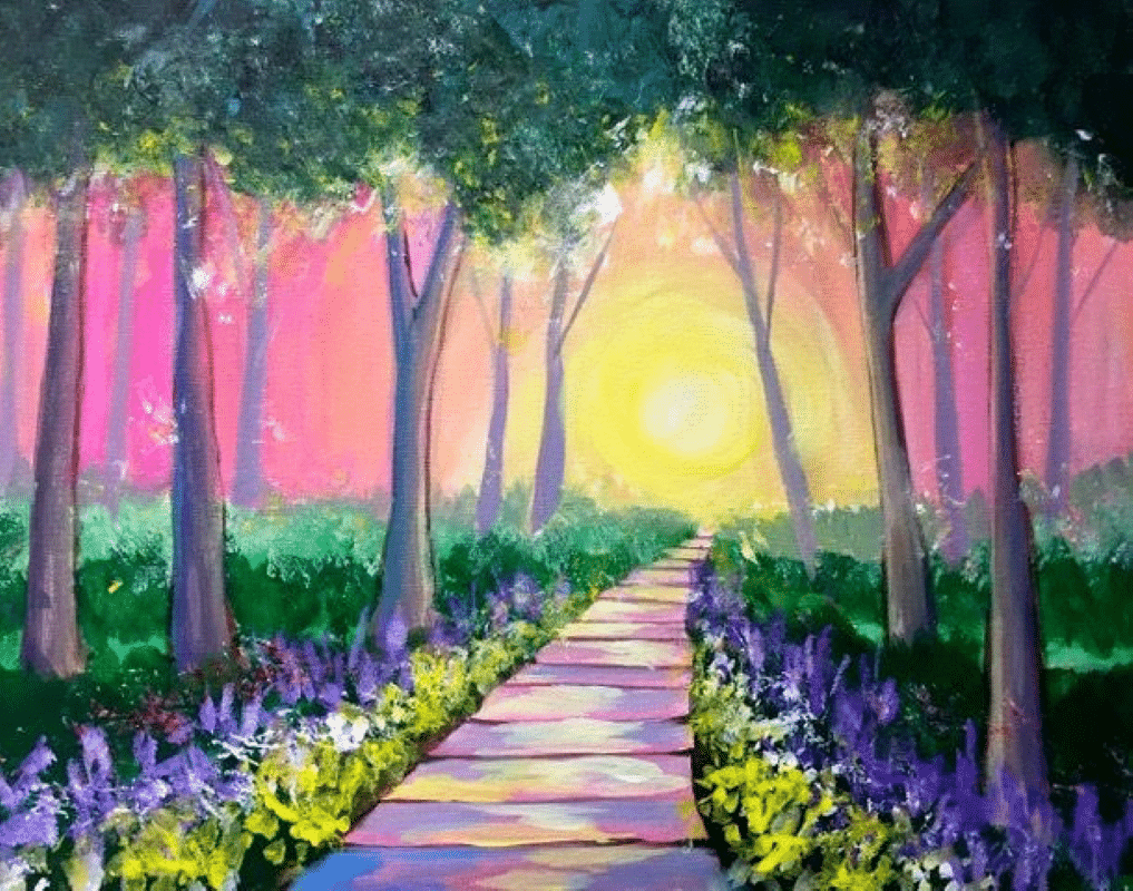 Broad Ripple Spring Paint Party - Path Through The Wood - Paint and Sip - Condado Tacos Broad Ripple - Wine and Canvas