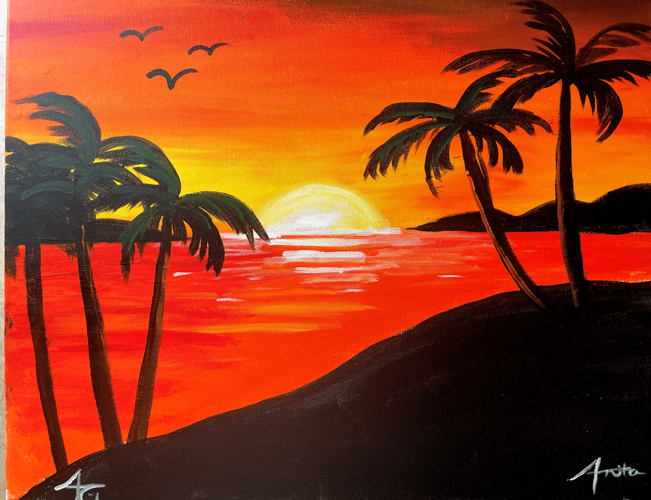 Mass Ave Painting Paradise - Warmth of the Tropics - Paint and Sip - Ralston's Drafthouse - Wine and Canvas - July 2024