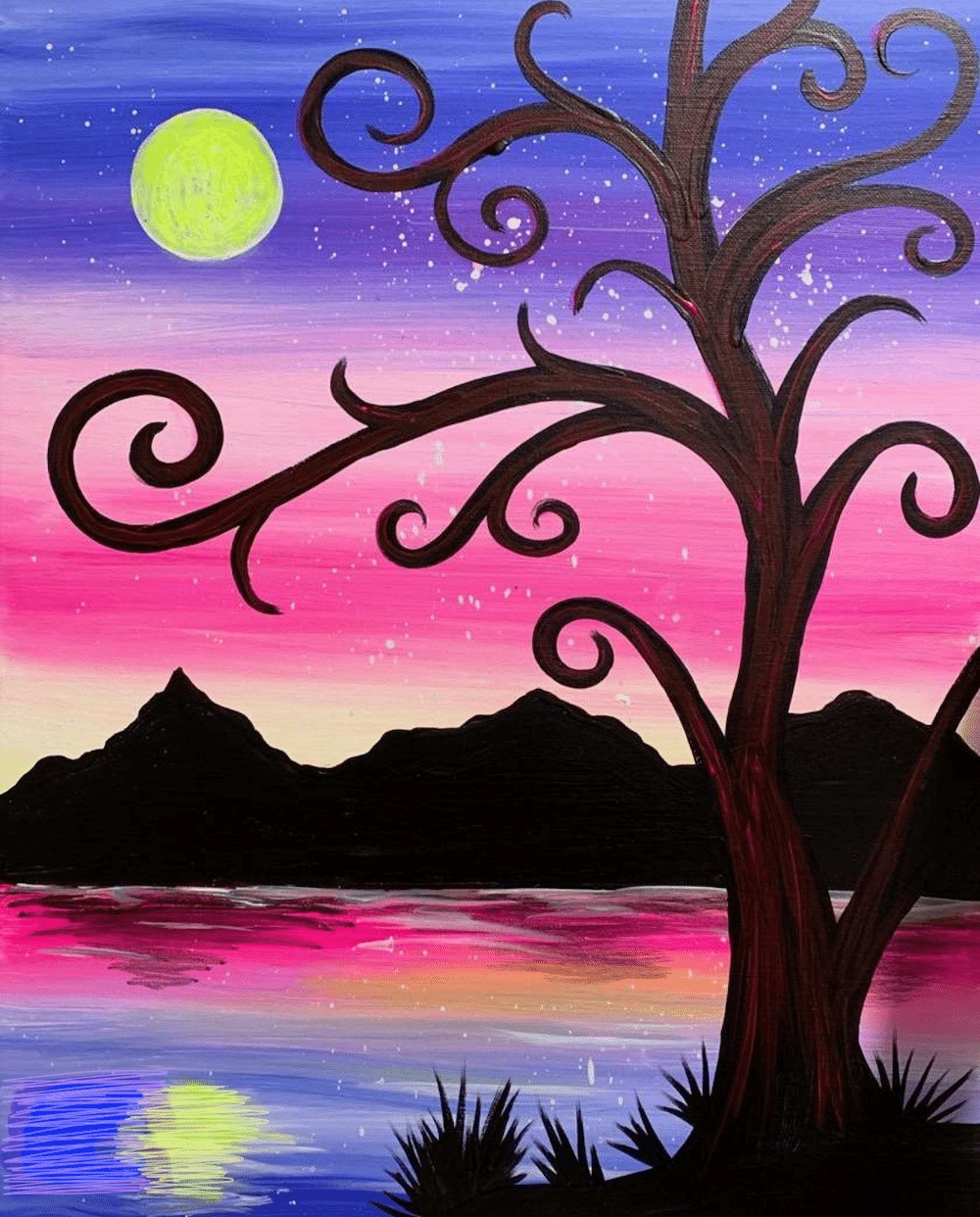 South Indy Paint Party - Moonlit Magic - Colonial Tavern - August 2024 - Paint and Sip - Wine and Canvas Greater Indianapolis