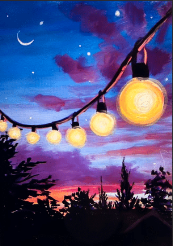 Broad Ripple Paint Night - String Lights - Paint and Sip - Condado Tacos - Wine and Canvas of Greater Indianapolis - August 2024