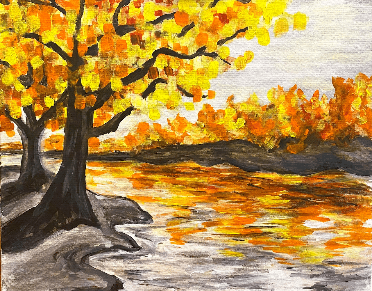 Mass Ave Paint and Sip - Autumn River - Ralston's Drafthouse - Wine and Canvas Greater Indianapolis - Paint and Sip - October 2024