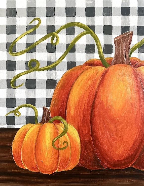 paint and sip Gingham pumpkins