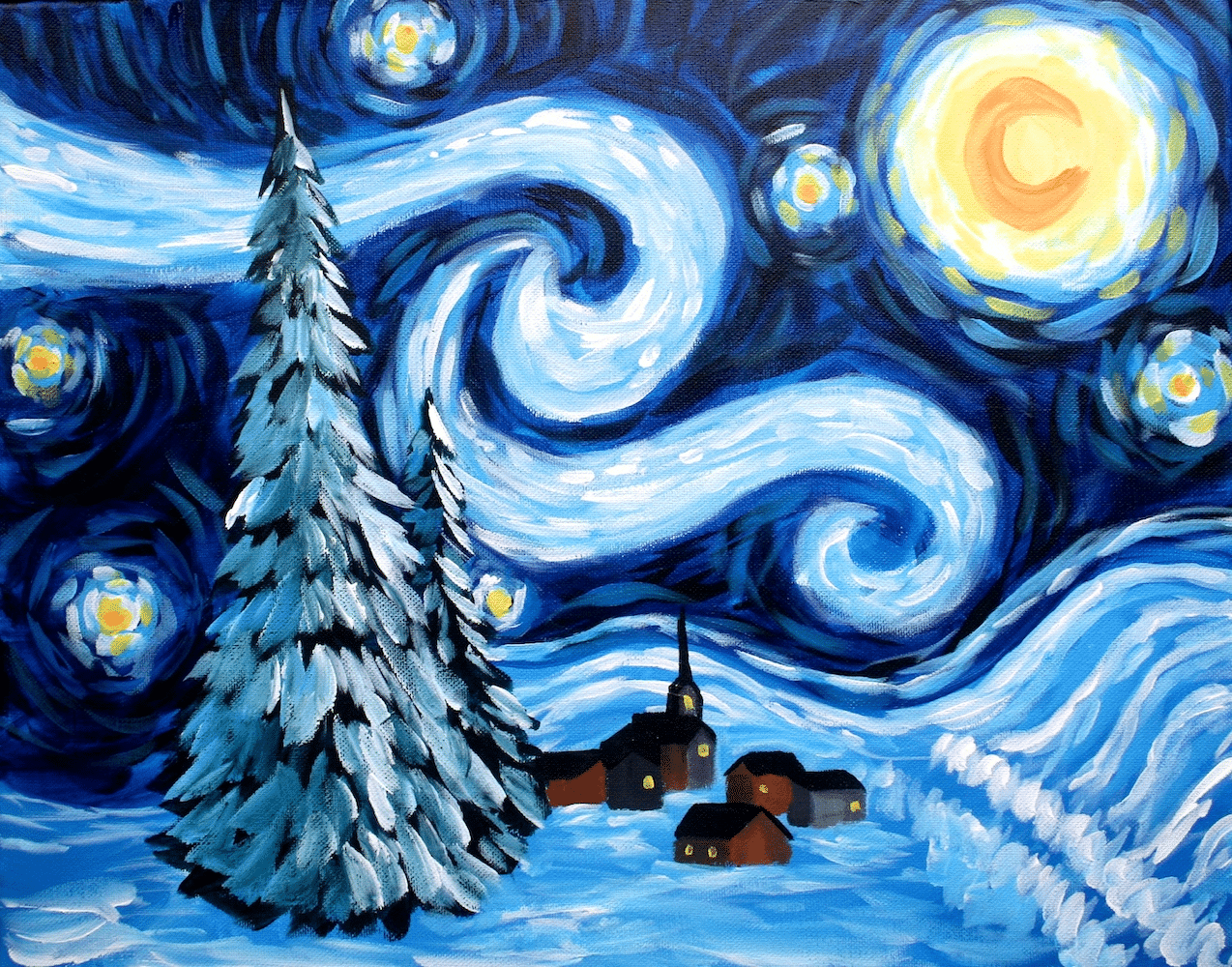 Downtown Indy Art Party - Snowy Starry Night