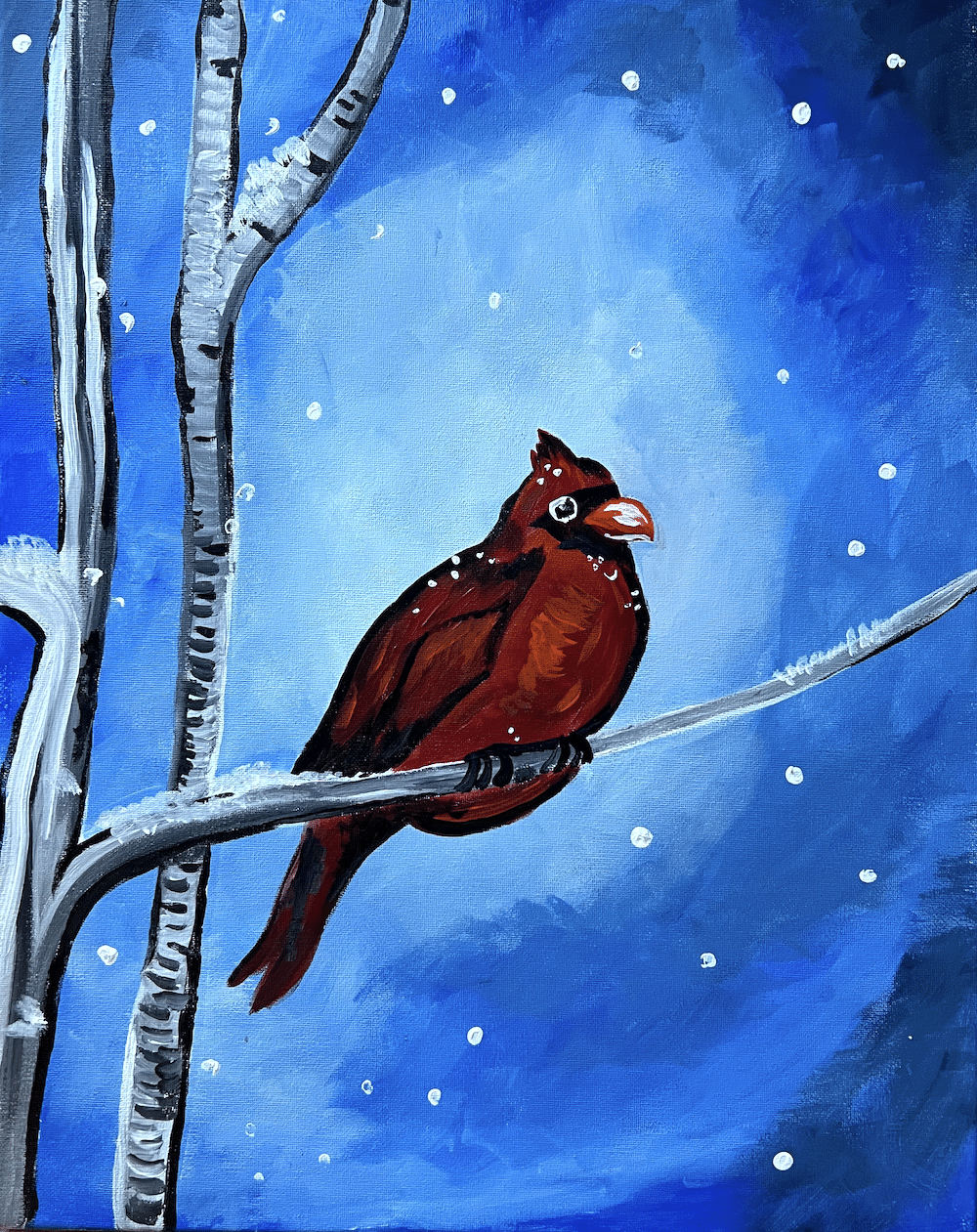 paint and sip Winter Cardinal