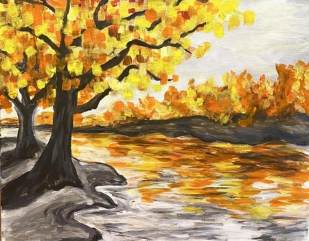 Downtown Indy Fall Painting - Autumn River Bank