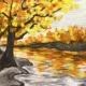 Downtown Indy Fall Painting - Autumn River Bank