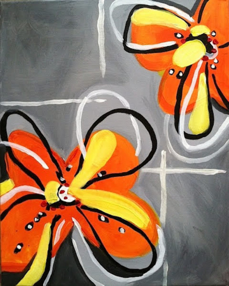 Abstract Flowers on Grey