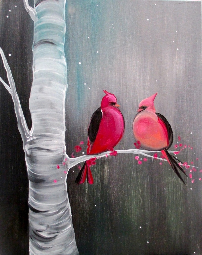 Cardinal Couple Paint and Sip Mimosa Sunday Wine and Canvas