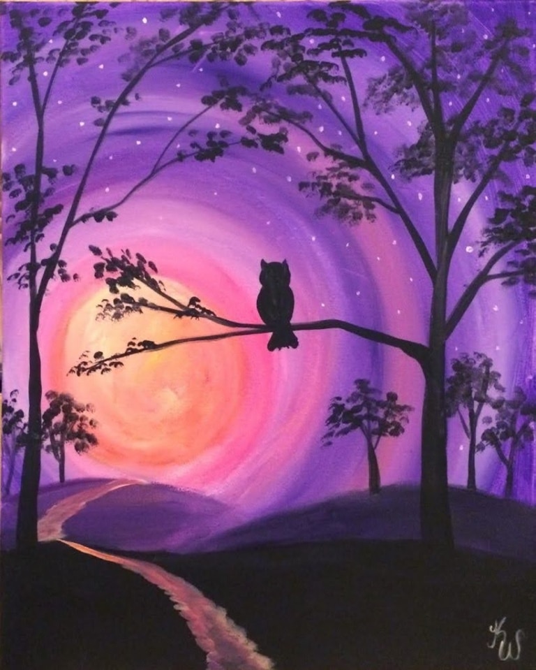 Autumn Moon Owl Mimosa Sunday Wine and Canvas Kalamazoo