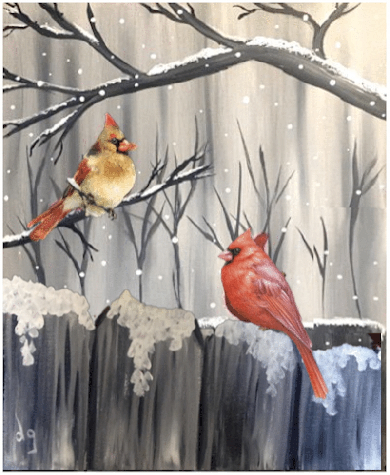 Snowy Friends in Winter - Cardinal