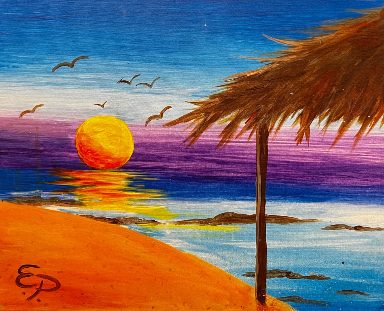 sunset at beach with cabana