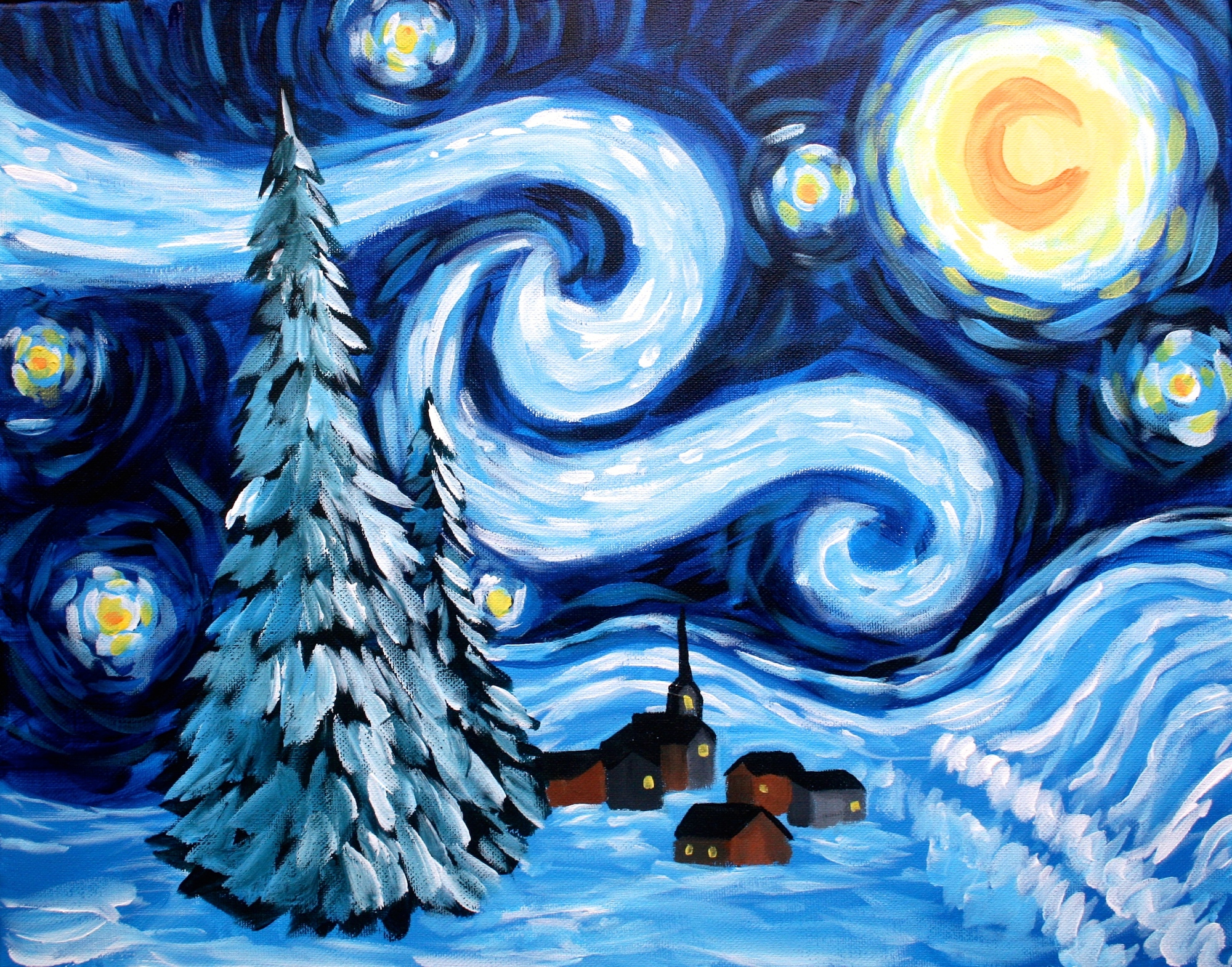 snowy night van gogh starry night