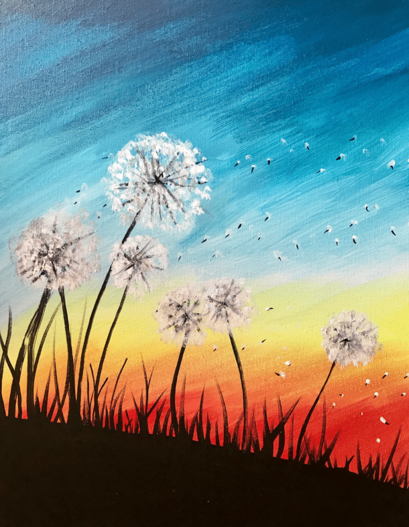 Orlando Make a Wish Fundraiser - Dandelion Wish - Paint and Sip - Wine and Canvas Orlando - September 2024 - Island Wing Company UCF