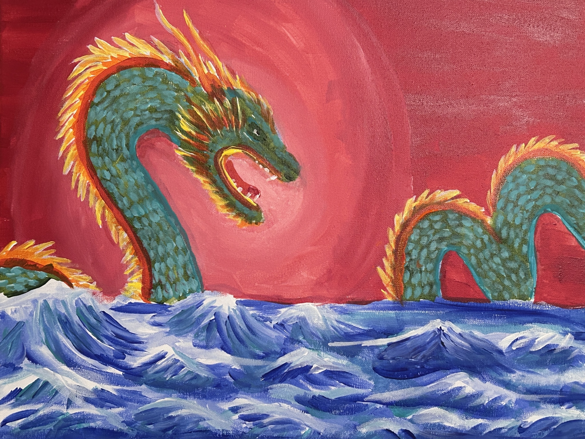 paint and sip Dragon on the sea