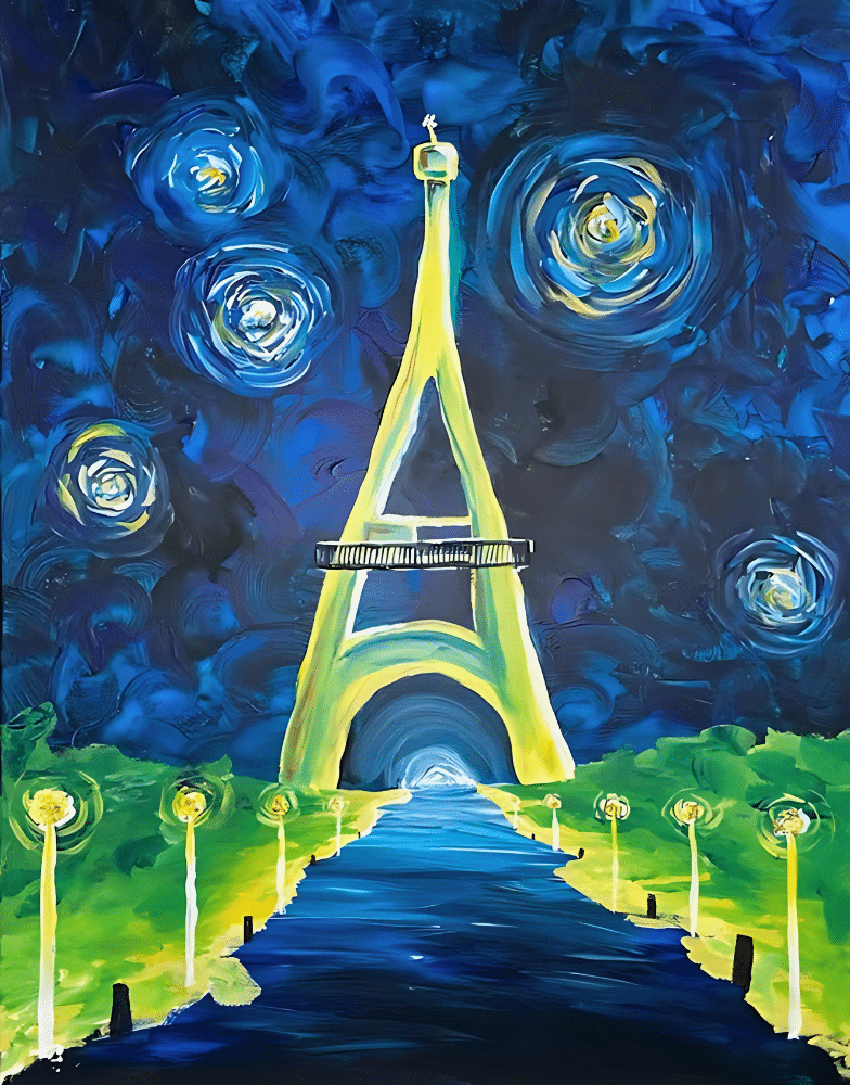 Orlando Paint Night Out : Eiffel Tower Starry Night @ Flippers O-Town 