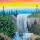 waterfall with a rainbow sky and trees around it
