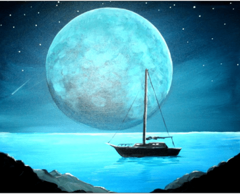Paint and Sip Boating in the moonlight