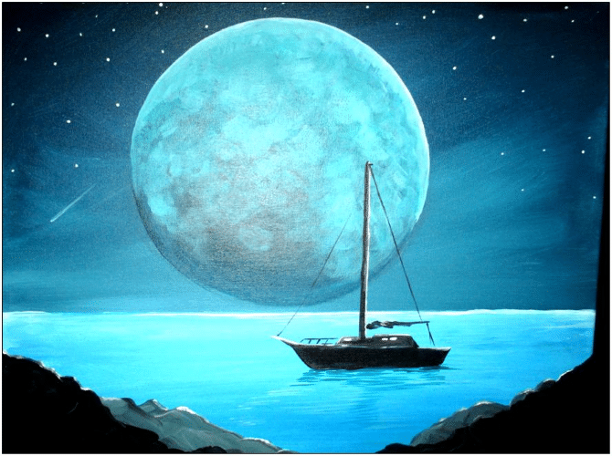 Paint and Sip Boating in the moonlight