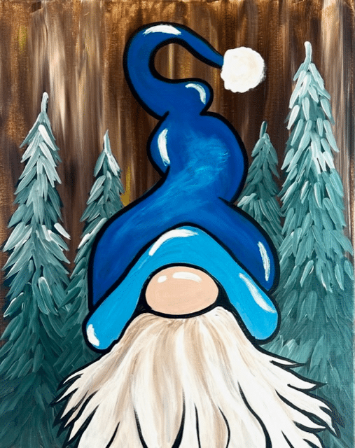 Paint and Sip Blue Winter Gnome