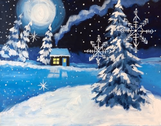 Paint and Sip Winter Night Moonlight