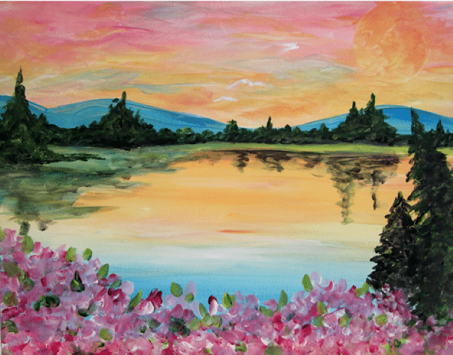 Paint and Sip Moonrise Over The Mountain