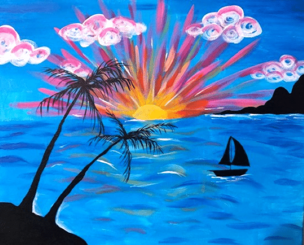 Paint and Sip Colorful Sunset In Paradise