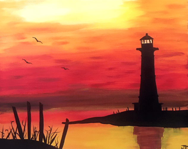 Paint and Sip Lighthouse at Dusk