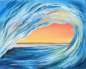 sunset wave - St. Pete Summer Paint and Sip - The Wave - Paint and Sip - Mastry's Brewing - Wine and Canvas Metro Tampa - August 2024