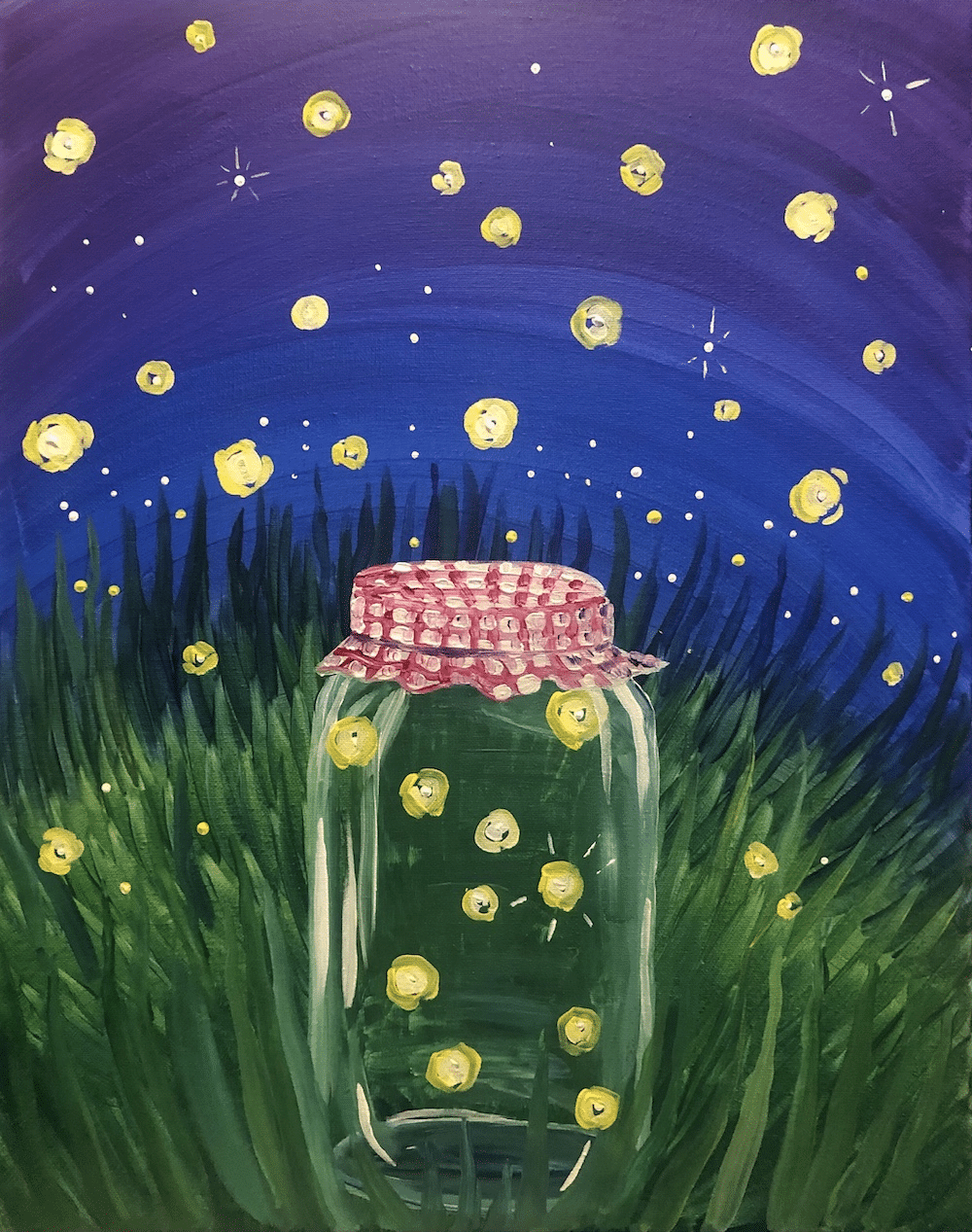 Tampa Paint and Sip - Shining Fireflies - New World Tampa - Wine and Canvas Tampa - August 2024