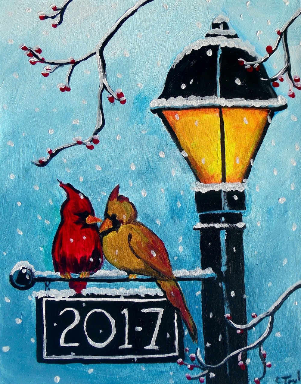 Tampa Paint and Sip - Cardinals in the Snow