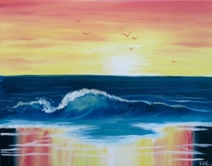 Toledo Paint and Sip Party sunset painting titled Sunset Goodbye being taught step-by-step in a casual BYOB art studio.