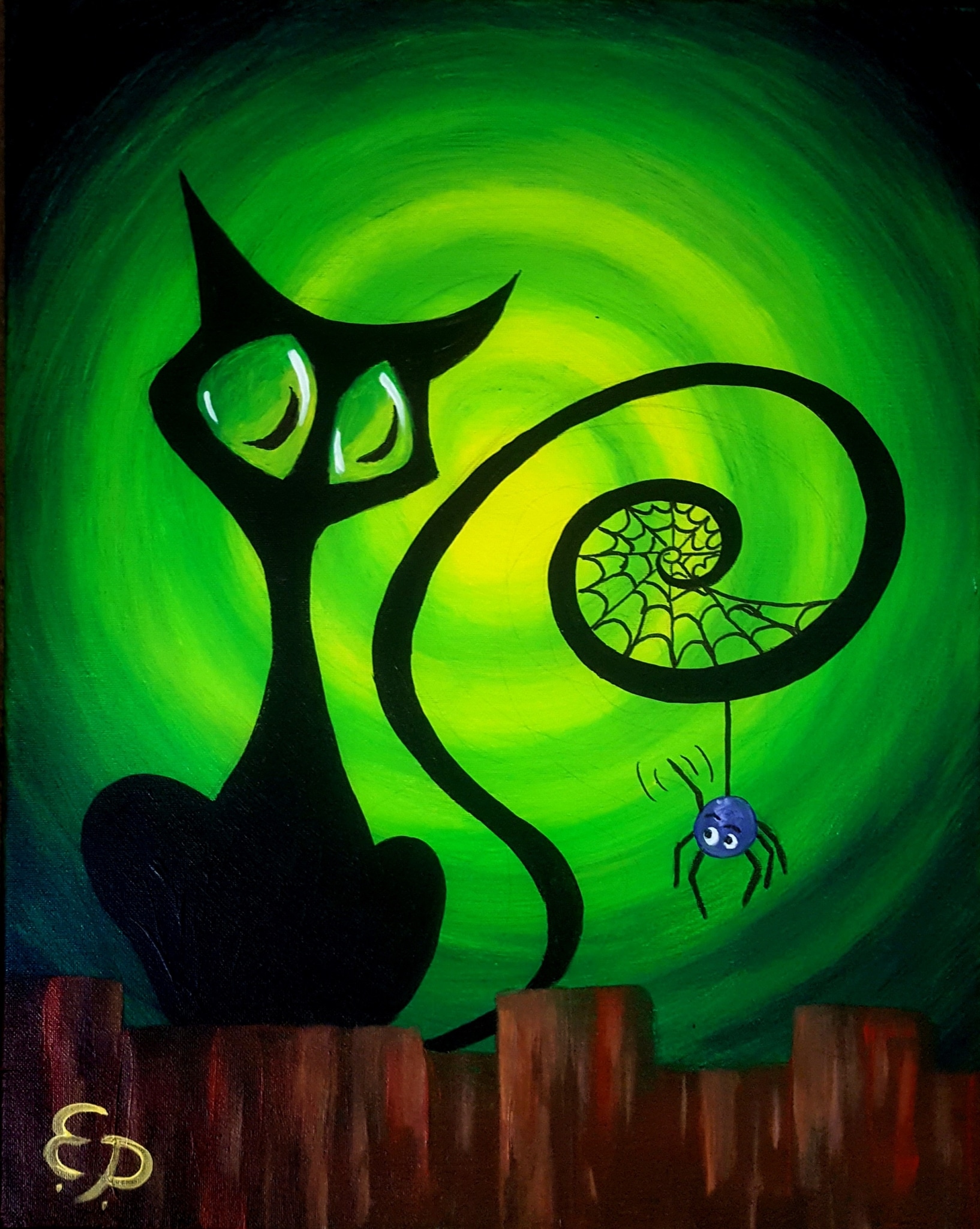 Cat & Spider painting at a private paint party in Toledo