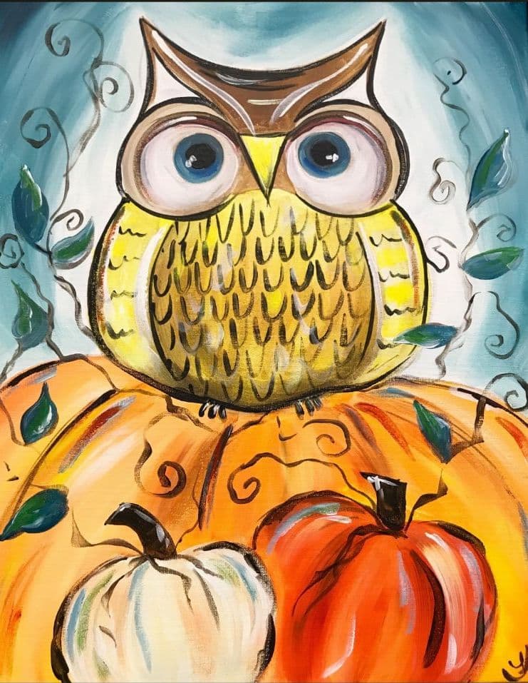 Autumn Pumpkin Owl paint and sip Toledo