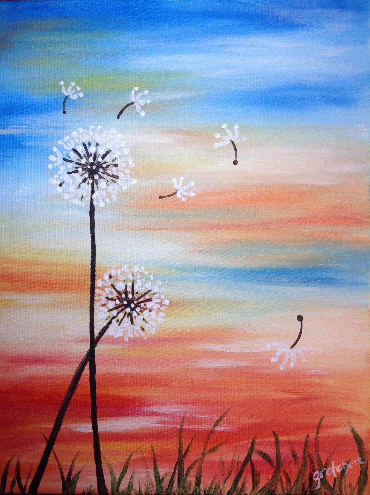 Breezy Day dandelion painting for a private paint party in Toledo at Wine and Canvas