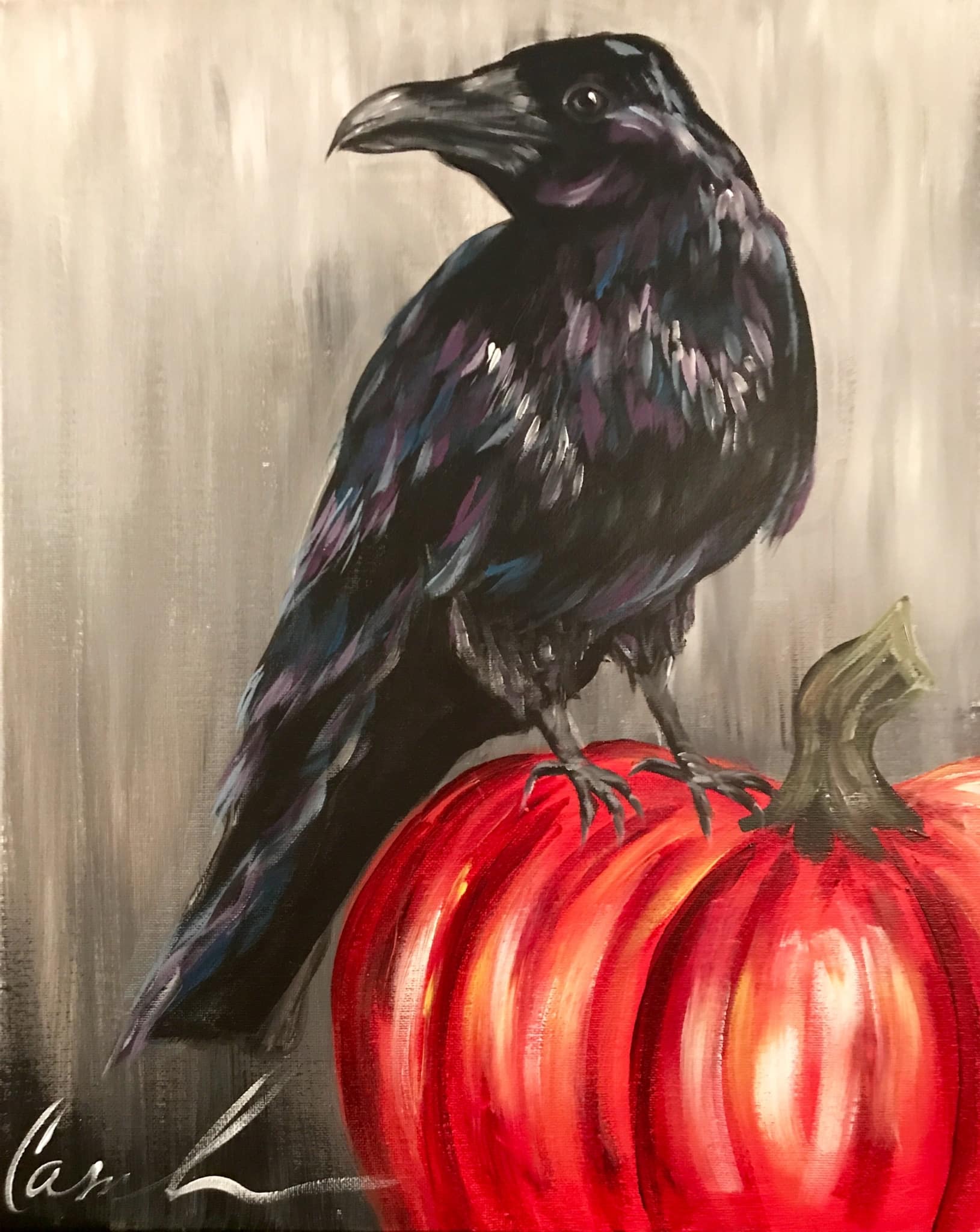 Raven painting at a Toledo paint and sip event at Wine and Canvas Toledo