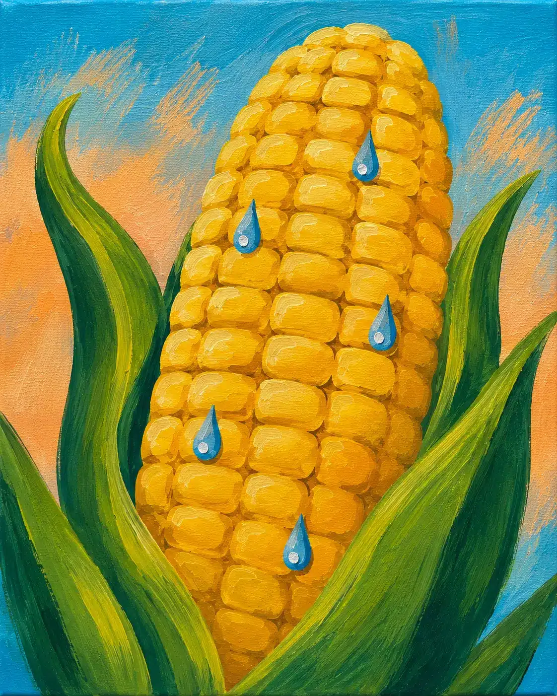 The Corn Is Sweating corn painting for a private Wine & Canvas Toledo event